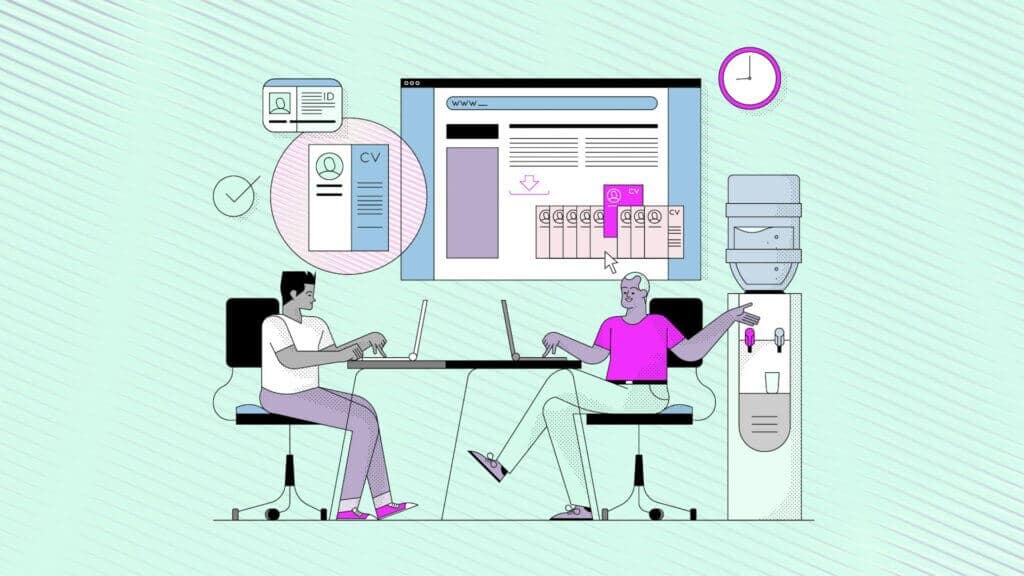 Illustration of people using technology